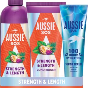 Aussie Strength And Length Shampoo And Conditioner Set, Hydrates And Strengthens Long, Weak Hair, Nourishes Fragile Hair To Help Prevent Split Ends And Breakage From Styling Damage